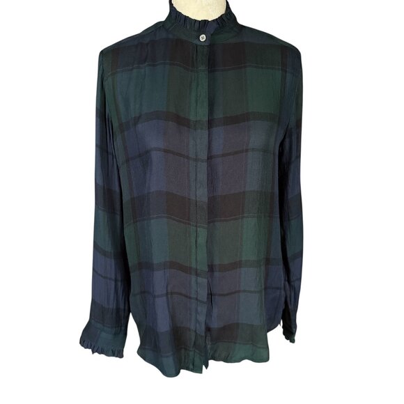 Loft Petite blue and green plaid long sleeve collared button down shirt SP - Picture 1 of 10